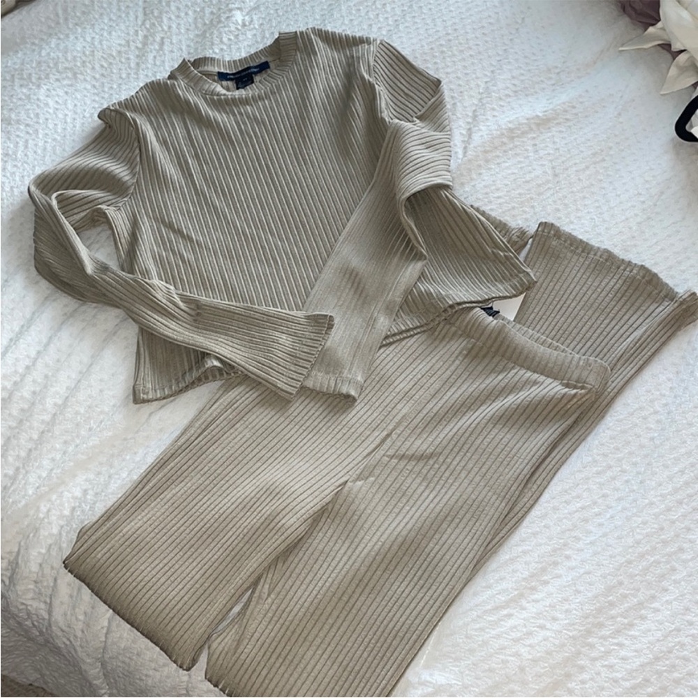 French Connection Ribbed Knit Top in Beige